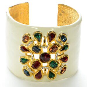Vintage Kenneth Jay Lane KJL White Enamel Multi-stone Crystal Bracelet